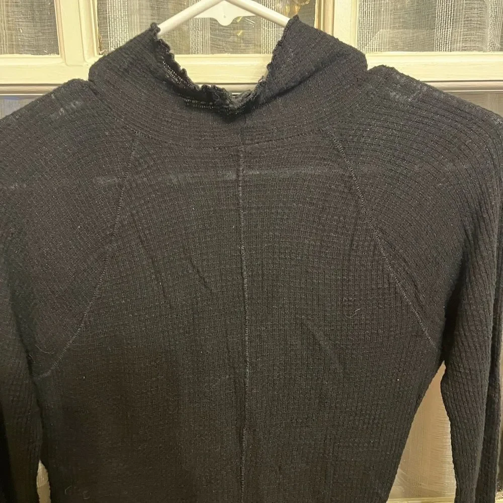 Free People Black Waffle Mock neck Long sleeve Top - Picture 8 of 8